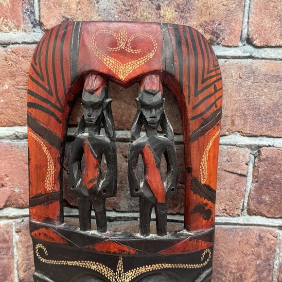 VTG African Hand-Carved Wooden Tribal Mask Etched  Decorative Wall Hanging - Picture 3 of 5